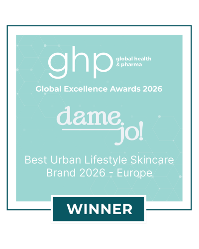 GHP Global Excellence Awards 2026. Dame Jo! Winner. Best Urban Lifestyle Skincare Brand Europe 2026. Award-winning antipollution skincare for professional women.