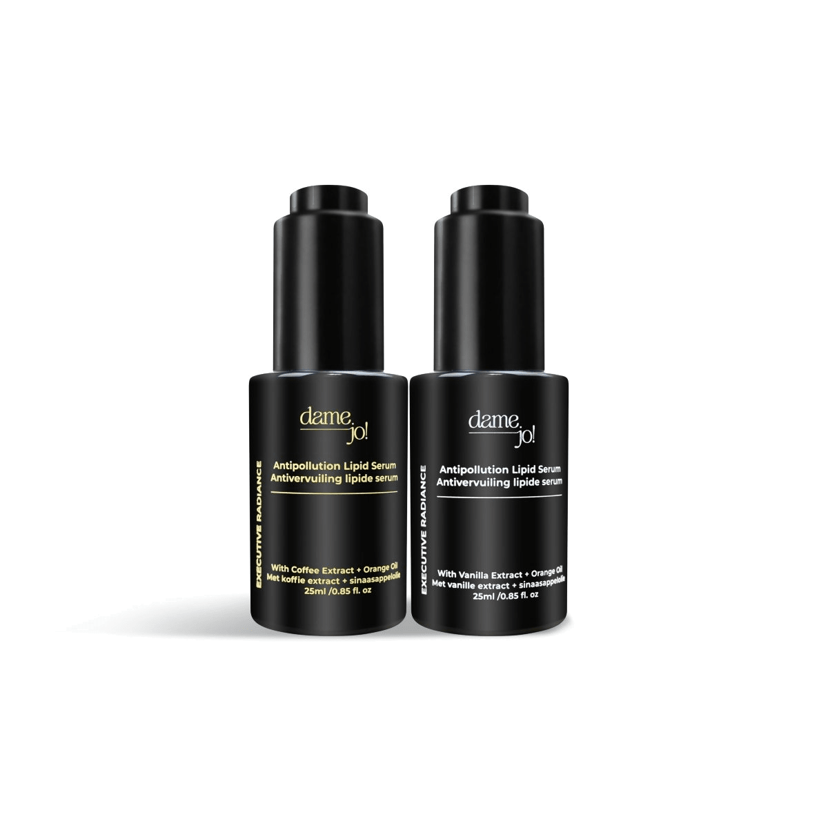 Dame Jo! 24-Hour Lipid System, Full Size, 25ml Coffee and Vanilla antipollution lipid serum duo.