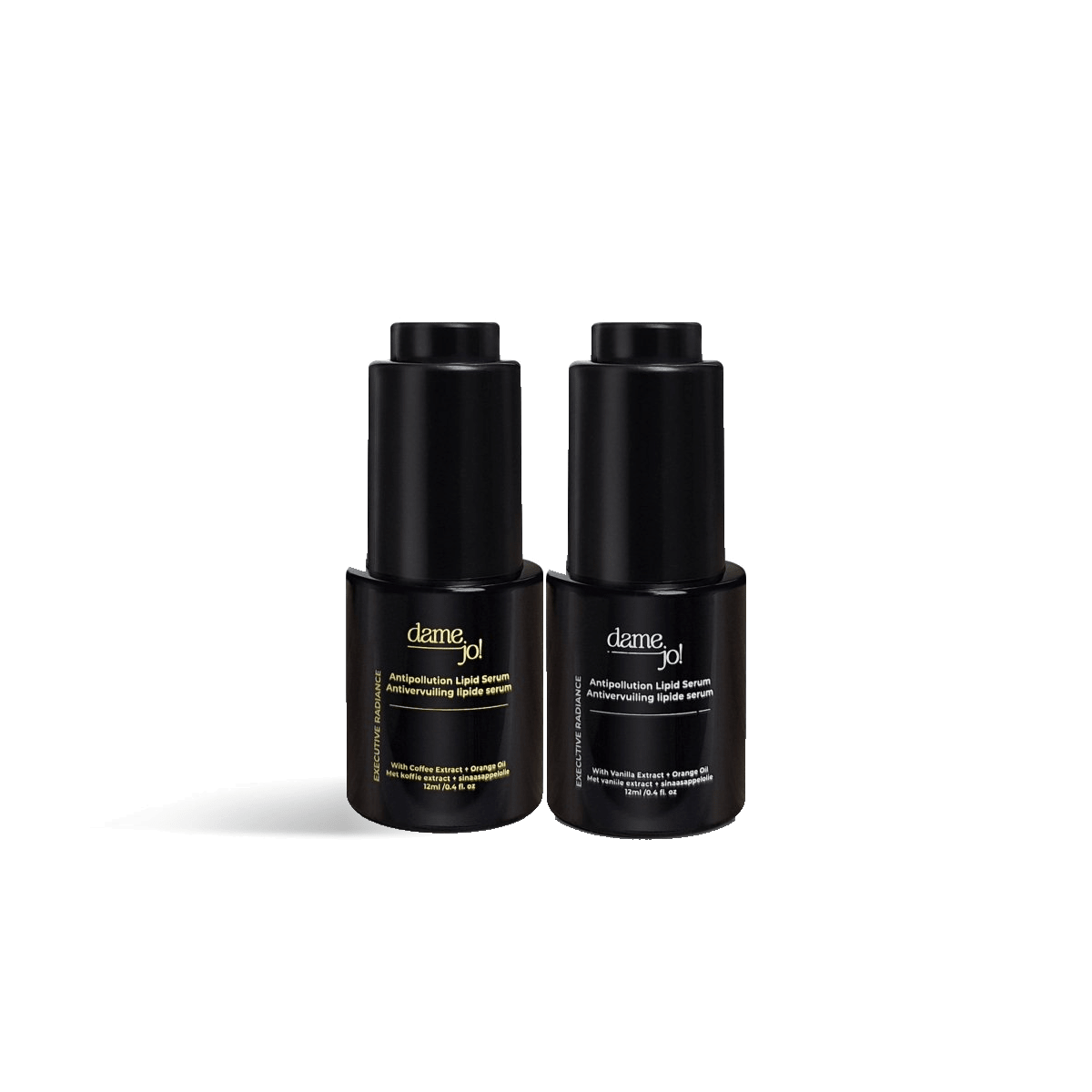 Dame Jo! 24-Hour Lipid System, Travel Size, 12ml Coffee and Vanilla antipollution lipid serum duo.