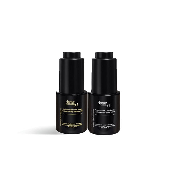 Dame Jo! 24-Hour Lipid System, Travel Size, 12ml Coffee and Vanilla antipollution lipid serum duo.